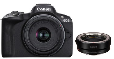 Sisteminis fotoaparatas Canon EOS R50 + RF-S 18-45mm f/4.5-6.3 IS STM + EF-EOS R Mount Adapter