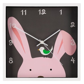 Pulkstenis 4Living Animals Square Bunny, balta/rozā/pelēka, plastmasa, 24 cm x 24 cm, 24 cm