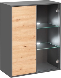 Шкаф-витрина Meble Okmed Monoss, дубовый/графитовый, 77 см x 37.5 см x 99 см