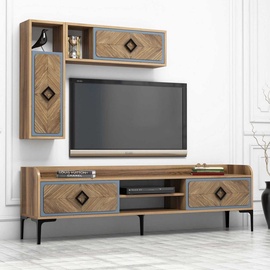 Sektsioonkapp Kalune Design Samba 845HCT3074, sinine/pähklipuu, 35 cm x 180 cm x 52 cm