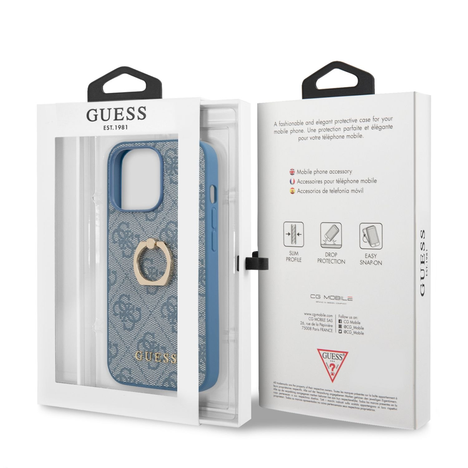 Чехол для телефона Guess Ring Stand, Apple iPhone 13 Pro, синий - 1a.lt