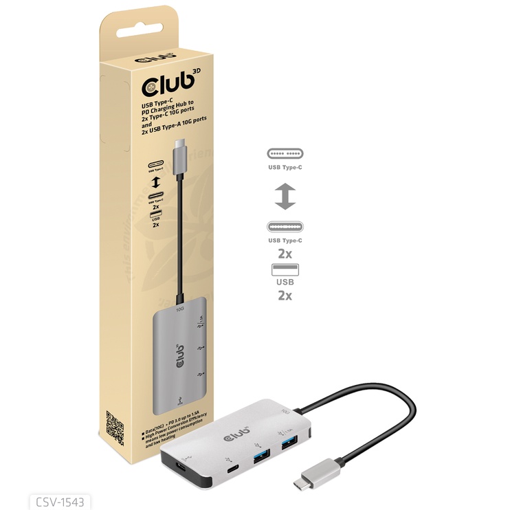 USB jaotur Club 3D CSV-1543 CSV-1543, hõbe