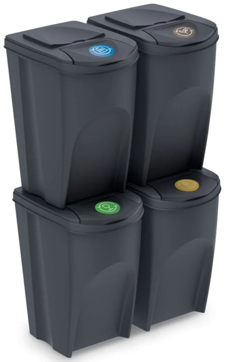 Atkritumu šķirošanas sistēma Prosperplast Sortibox, 4 x 35 l l, melna