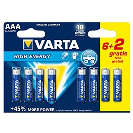 Baterijas Varta High Energy, AAA, 1.5 V, 8 gab.