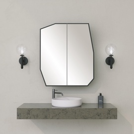 Ripp-peegliga vannitoakapp Kalune Design Quartz, must, 12 cm x 5 cm x 50 cm