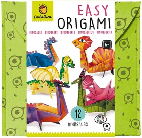 Papīra figūru izgatavošanas komplekts Ludattica Easy Origami Dinosaurs, zila/sarkana/dzeltena