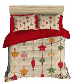 Ziemassvētku gultas veļas komplekts Mijolnir, sarkana/dzeltena/zaļa, 160x220 cm