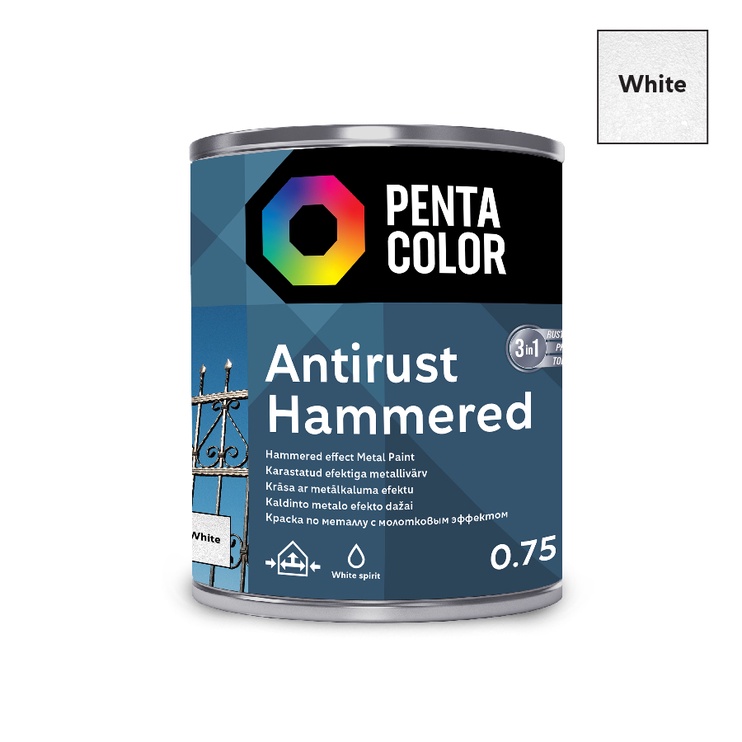 Emailvärv Pentacolor Anti Rust Hammered, 0.75 l, valge