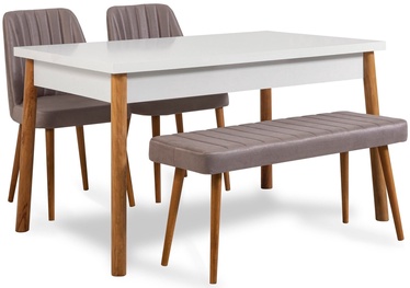 Ēdamistabas komplekts Kalune Design Costa 0701 - 3 AB, balts/pelēks/priedes