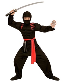 Kostīms bērniem supervaronis Widmann Super Muscle Ninja, melna/sarkana, poliesters, 140 cm