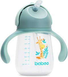 Dzeramā pudele ar silikona salmiņu Baboo Cup With Straw Safari, 260 ml, 9 mēn., plastmasa/silikons, zaļa