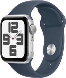 Nutikell Apple Watch SE GPS 44mm Silver Aluminium Case with Storm Blue Sport Band - S/M, hõbe