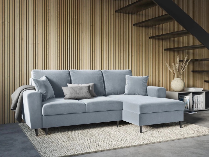Stūra dīvāns Micadoni Home Moghan Velvet 4 Seats, gaiši zila, labais, 241 x 145 cm x 88 cm