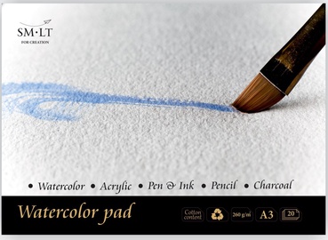 Joonistuspaber Smiltainis Watercolor Pad, A3, 260 g/m², valge