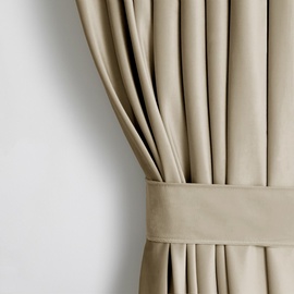 Nakts aizkari, ar atsaitēm AmeliaHome Velvet Pleat, smilškrāsas, 140 cm x 270 cm