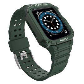 Siksna Hurtel Protect Strap Band With Case Apple Watch 41/40/38mm, tumši zaļa