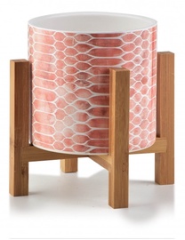 Цветочный горшок Mondex Ava HTYE6807, керамика/дерево, Ø 12.5 см, коричневый/белый/розовый