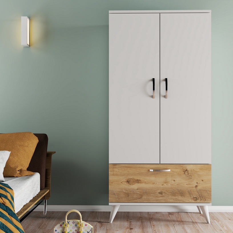 Riidekapp Kalune Design GRD0203, valge/mänd, 47 cm x 80 cm x 167.6 cm