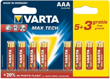 Baterijas Varta Max Tech, AAA, 1.5 V, 8 gab.