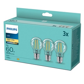 Лампочка Philips LED, теплый белый, E27, 7 Вт, 806 лм
