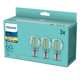 Лампочка Philips LED, A60, теплый белый, E27, 7 Вт, 806 лм