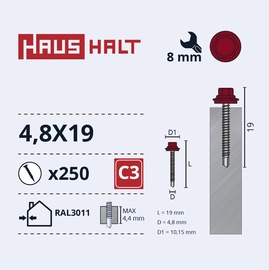 Саморез Haushalt DIN 7504K, 4.8x19 мм, 250 шт.