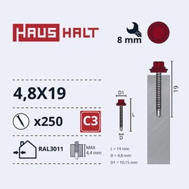 Саморез Haushalt DIN 7504K, 4.8 мм x 19 мм, 250 шт.