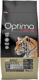 Kuiv kassitoit Optima Nova Cat Adult Chicken & Rice, kanaliha/riis, 8 kg