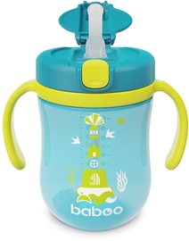 Dzeramā pudele ar silikona salmiņu Baboo Cup With Straw Marine, 300 ml, 9 mēn., plastmasa/silikons, zila/zaļa