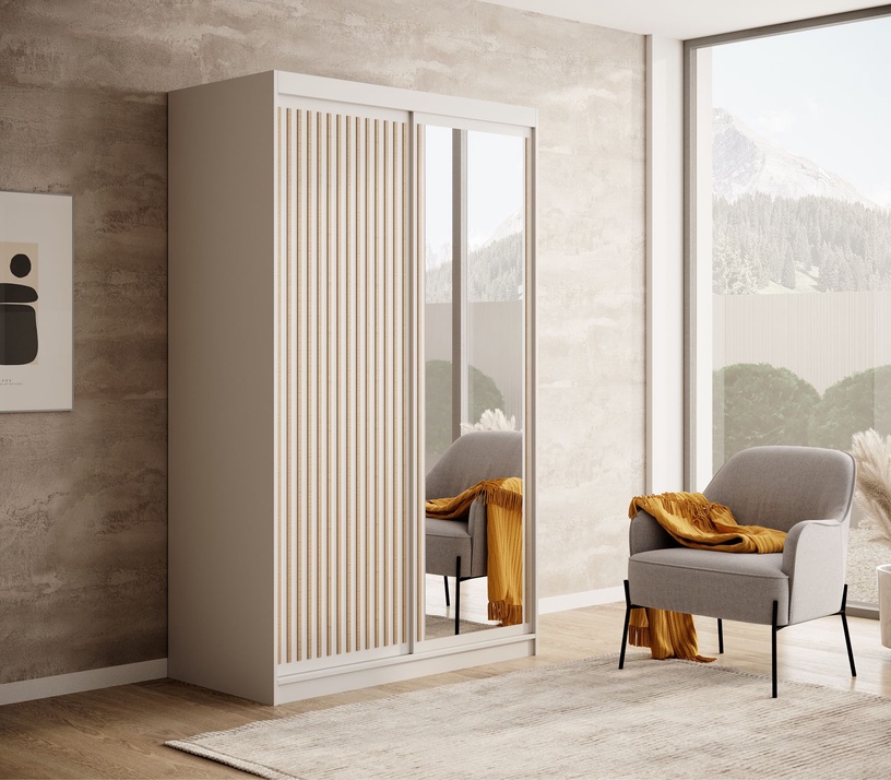 Riidekapp ADRK Delia, valge/pruunikas, 120 cm x 60 cm x 205 cm, peegliga