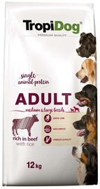 Sausā suņu barība TropiDog Premium Adult Medium & Large, liellopa gaļa/rīsi, 12 kg