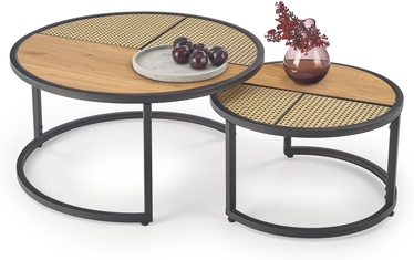 Kafijas galdiņu komplekts Garmina, melna/ozola, 50 - 70 cm x 50 cm x 30 - 36 cm