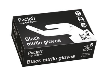 Перчатки одноразовые Paclan, нитрил, черный, S, 100 шт.