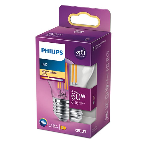 Светодиодная лампочка Philips LED, теплый белый, E27, 60 Вт, 806 лм