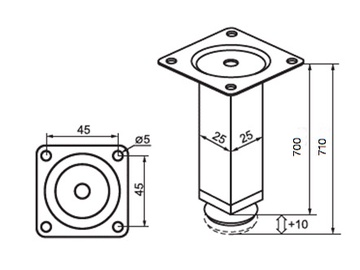 Mööblijalad Vagner SDH FT-517, 25 mm x 25 mm x 700 mm
