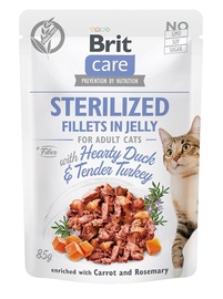 Влажный корм для кошек Brit Care Sterilized Hearty Duck & Tender Turkey in Jelly, индюшатина/мясо утки, 0.085 кг