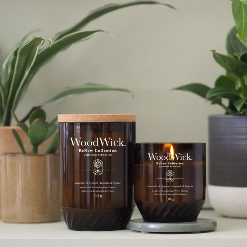 Свеча, цилиндрическая/ароматическая WoodWick Renew Medium Lavender & Cypress, 20 - 40 час, 184 г