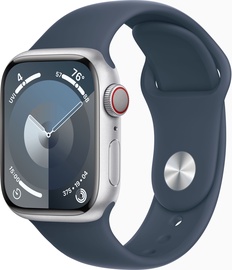 Nutikell Apple Watch Series 9 GPS + Cellular, 41mm Silver Aluminium Storm Blue Sport Band M/L, hõbe