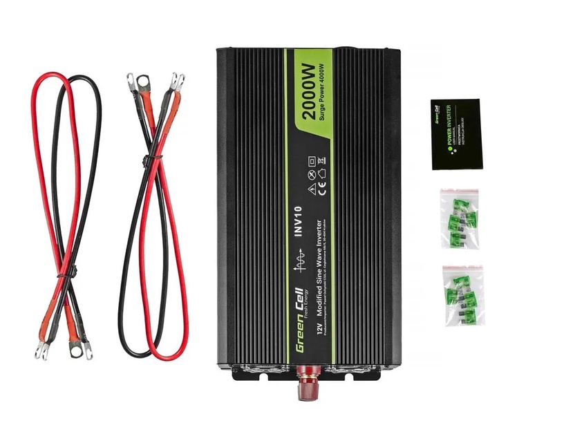 Sprieguma pārveidotājs Green Cell Car Power Inverter, melna, 12 V