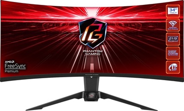 Monitorius ASRock Phantom Gaming PG34WQ15R2B, 34", 1 ms