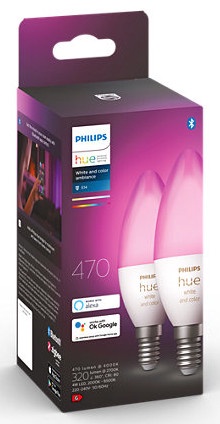 Spuldze Philips Hue LED, B39, daudzkrāsaina, E14, 4 W, 320 - 470 lm, 2 gab.
