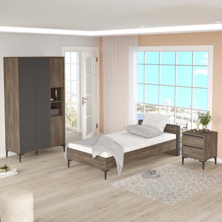 Guļamistabas mēbeļu komplekts Kalune Design AR16-CA, iekštelpu, brūna/antracīta