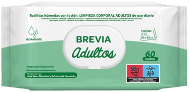 Drėgnos servetėlės Brevia Adult Cleansing Wipes, 60 vnt.