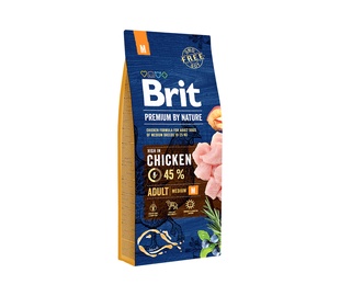 Sausā suņu barība Brit Premium By Nature Adult Medium, vistas gaļa, 15 kg