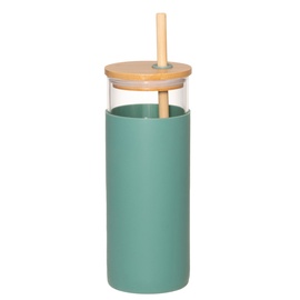 Krūze ar salmiņu Drinking Glass With Lid And Straw, zaļa, 0.480 l