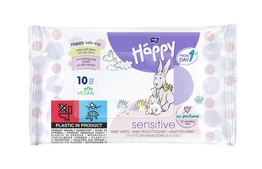 Влажные салфетки Happy Sensitive, 10 шт.