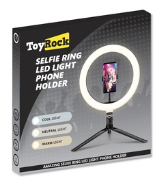 Gredzenu lampa ar telefona turētāju Toyrock Selfie Ring, balta/melna