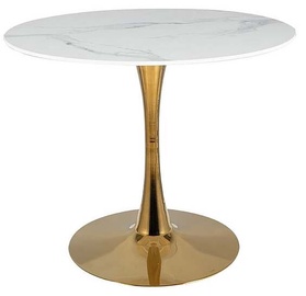 Pusdienu galds Espero, zelta/balta, 90 cm x 90 cm x 75 cm