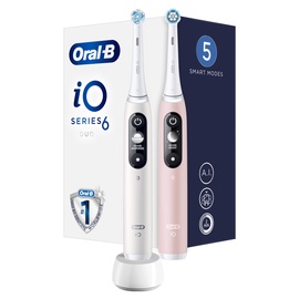 Elektrinis dantų šepetėlis Oral-B iO Series 6 Duo Pack, baltas/rožinis