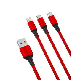 Kabelis XO NB173, 1 x USB/1x USB Type-C/1 x Lightning/1 x Micro USB, 1.2 m, sarkana